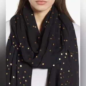 NWOT | Kate Spade | Large Black & Gold Polka Dot Scarf / Wrap / Shawl
